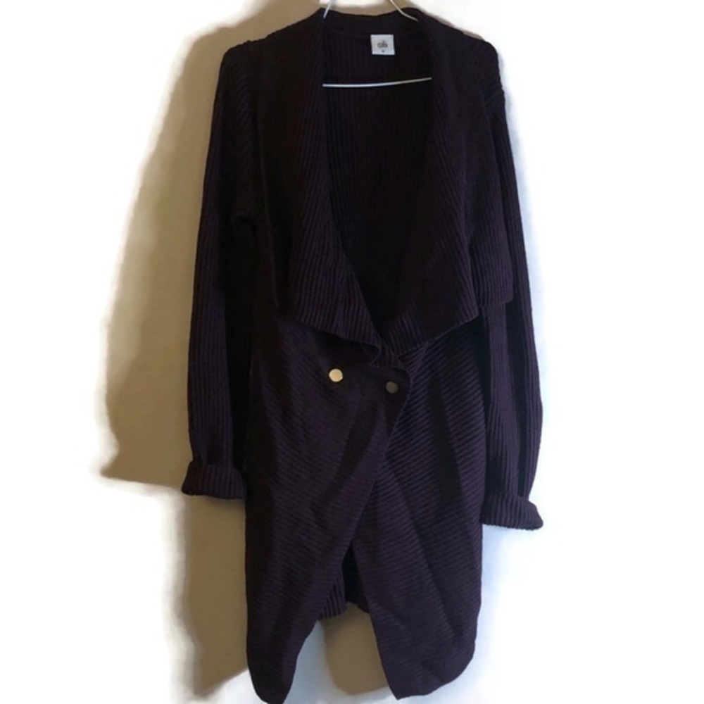 CAbi Burgundy Wine Ribbed Knit Duster Regal Cardigan Sweater Style 3350 Sz Med
